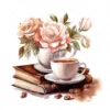 20 High-Quality Floral Coffee Books Clipart - Coffee books digital watercolor JPG instant download for commercial use - Digital download