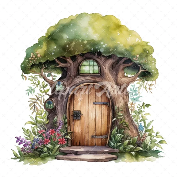 21 High-Quality Forest Fairy Doors Clipart - Forest fairy door digital watercolor JPG instant download for commercial use - Digital download