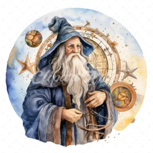 24 High-Quality Wizard Astrology Clipart - Wizard astrology digital watercolor JPG instant download for commercial use - Digital download