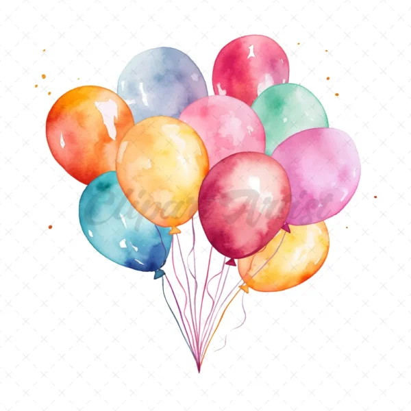 20 High-Quality Colorful Balloons Clipart - Colorful balloons digital watercolor JPG instant download for commercial use - Digital download