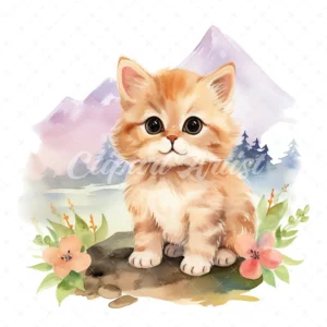 20 High-Quality Cute Kitten Clipart - Cute kitten digital watercolor JPG instant download for commercial use - Digital download