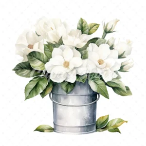 20 High-Quality Gardenias Bucket Clipart - Gardenias bucket digital watercolor JPG instant download for commercial use - Digital download