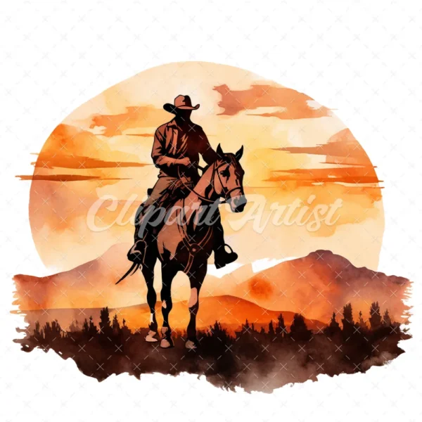 20 High-Quality Western Cowboy Silhouette Clipart - Cowboy digital watercolor JPG instant download for commercial use - Digital download