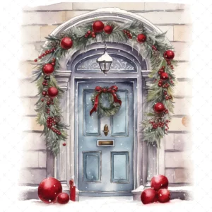 20 High-Quality Winter Christmas Doors Clipart - Winter Door digital watercolor JPG instant download for commercial use - Digital download