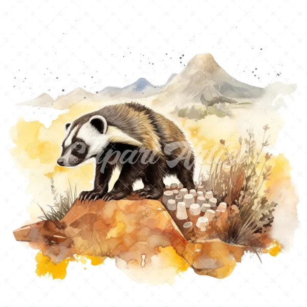 20 High-Quality Honey Badger Clipart - Honey badger digital watercolor JPG instant download for commercial use - Digital download