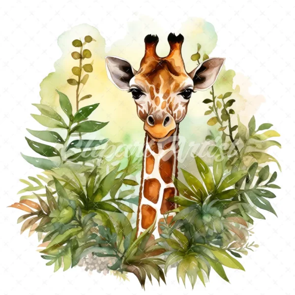 20 High-Quality Forest Giraffe Clipart - Forest giraffe digital watercolor JPG instant download for commercial use - Digital download