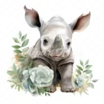 20 High-Quality Baby Rhino Clipart - Baby rhino digital watercolor JPG instant download for commercial use - Digital download