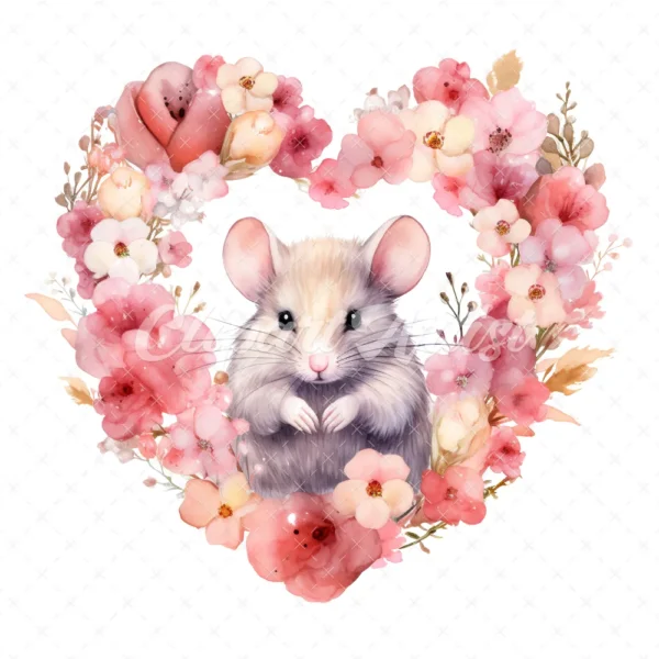 19 High-Quality Mouse in Heart Wreath Clipart - Mouse wreath digital watercolor JPG instant download for commercial use - Digital download