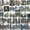 Ghostly Gothic Walls Watercolor Clipart Set - 275+ transparent PNG, Dark academia graphics, Halloween png, Commercial use, Digital download