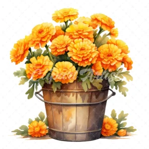 20 High-Quality Marigolds Bucket Clipart - Marigolds bucket digital watercolor JPG instant download for commercial use - Digital download