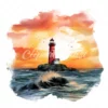 20 High-Quality Sunset Lighthouse Clipart - Sunset lighthouse digital watercolor JPG instant download for commercial use - Digital download