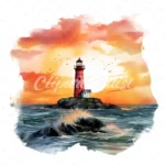 20 High-Quality Sunset Lighthouse Clipart - Sunset lighthouse digital watercolor JPG instant download for commercial use - Digital download