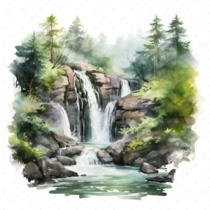 20 High-Quality Forest Waterfalls Clipart - Forest waterfall digital watercolor JPG instant download for commercial use - Digital download