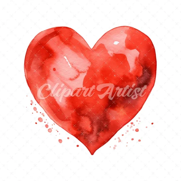 20 High-Quality Red Heart Clipart - Red heart digital watercolor JPG instant download for commercial use - Digital download