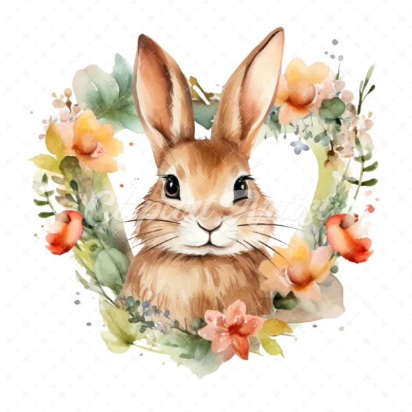 20 High-Quality Bunny in Heart Wreath Clipart - Bunny wreath digital watercolor JPG instant download for commercial use - Digital download