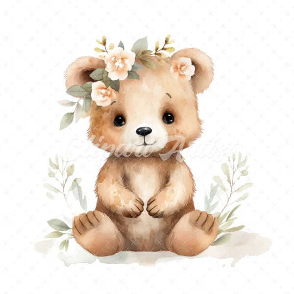 20 High-Quality Boho Cute Bears Clipart - Boho cute bears digital watercolor JPG instant download for commercial use - Digital download
