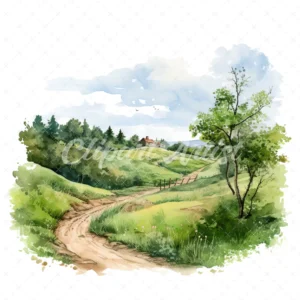 19 High-Quality Hill Road Clipart - Hill road digital watercolor JPG instant download for commercial use - Digital download