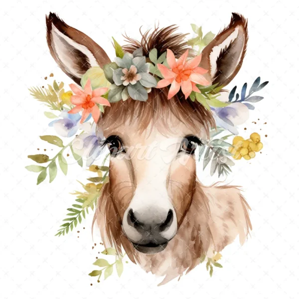 20 High-Quality Floral Donkey Clipart - Floral donkey digital watercolor JPG instant download for commercial use - Digital download