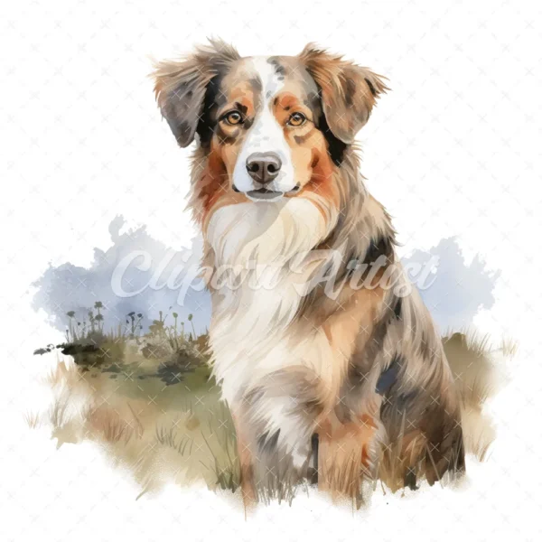 20 High-Quality Australian Shepherd Clipart - Shepherd dog digital watercolor JPG instant download for commercial use - Digital download