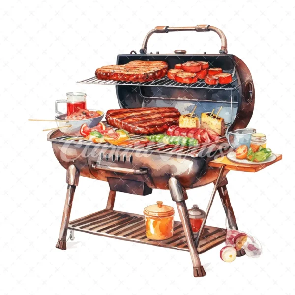 20 High-Quality BBQ Grill at Clipart - BBQ grill digital watercolor JPG instant download for commercial use - Digital download