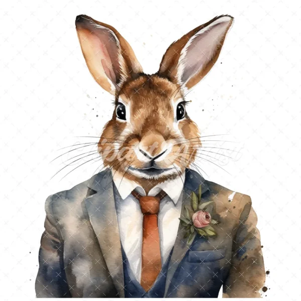 19 High-Quality Bunny in Suit Clipart - Bunny in suit digital watercolor JPG instant download for commercial use - Digital download