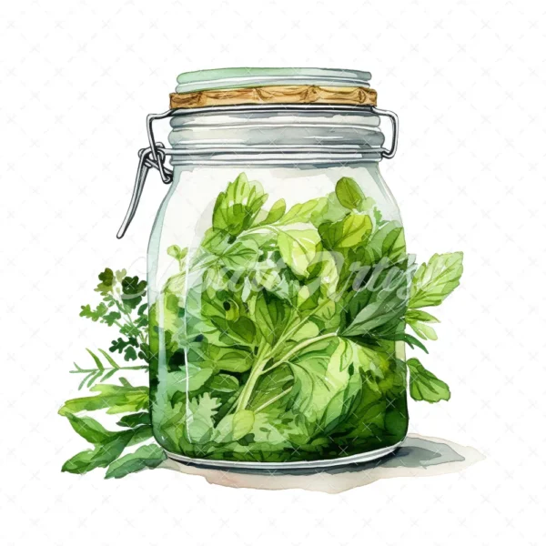20 High-Quality Herbs Jar Clipart - Herbs jar digital watercolor JPG instant download for commercial use - Digital download