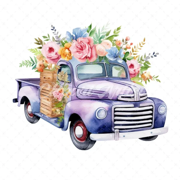 19 High-Quality Floral Truck Clipart - Floral truck digital watercolor JPG instant download for commercial use - Digital download