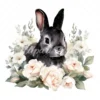 20 High-Quality Black Bunny With White Roses Clipart - Bunny digital watercolor JPG instant download for commercial use - Digital download