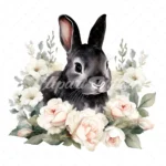20 High-Quality Black Bunny With White Roses Clipart - Bunny digital watercolor JPG instant download for commercial use - Digital download