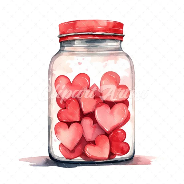 20 High-Quality Jar of Hearts Clipart - Jar of hearts digital watercolor JPG instant download for commercial use - Digital download