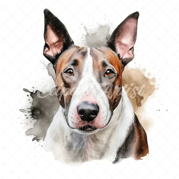 20 High-Quality Bull Terrier Portrait Clipart - Bull terrier digital watercolor JPG instant download for commercial use - Digital download