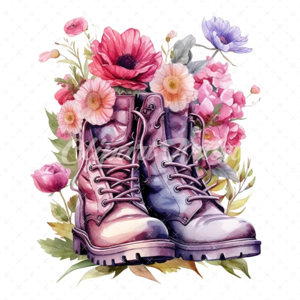 19 High-Quality Floral Boots Clipart - Floral boots digital watercolor JPG instant download for commercial use - Digital download