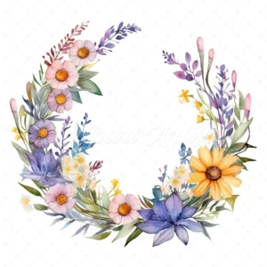 20 High-Quality Wildflowers Wreath Clipart - Wildflower wreath digital watercolor JPG instant download for commercial use - Digital download