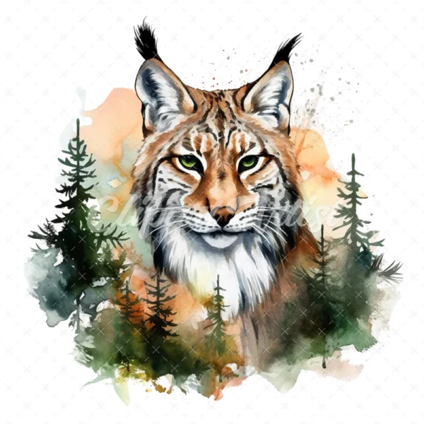 20 High-Quality Lynx Clipart - Lynx digital watercolor JPG instant download for commercial use - Digital download