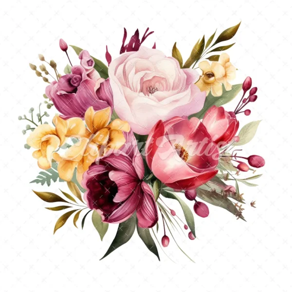 20 High-Quality Flower Bouquet Clipart - Flower bouquet digital watercolor JPG instant download for commercial use - Digital download