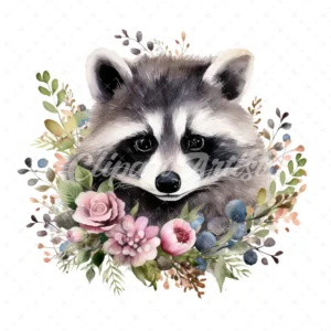 19 High-Quality Cute Floral Raccoon Clipart - Cute raccoon digital watercolor JPG instant download for commercial use - Digital download