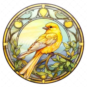 20 High-Quality Canary Stained Glass Clipart - Canary stained digital watercolor JPG instant download for commercial use - Digital download
