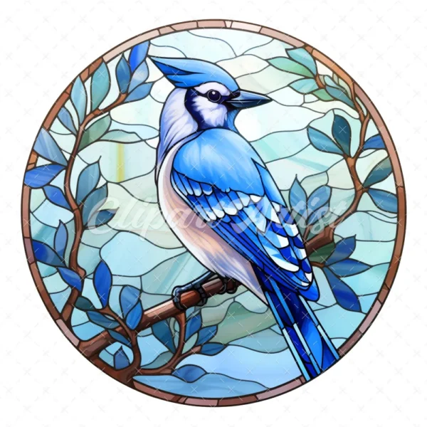 20 High-Quality Blue Jay Stained Glass Clipart - Blue jay digital watercolor JPG instant download for commercial use - Digital download