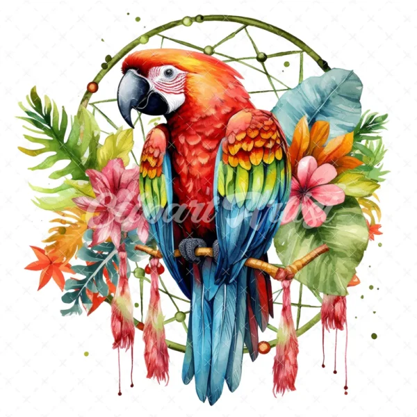20 High-Quality Parrot With Dreamcatcher Clipart - Parrot digital watercolor JPG instant download for commercial use - Digital download