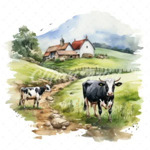 19 High-Quality Farm Cows Clipart - Farm cows digital watercolor JPG instant download for commercial use - Digital download