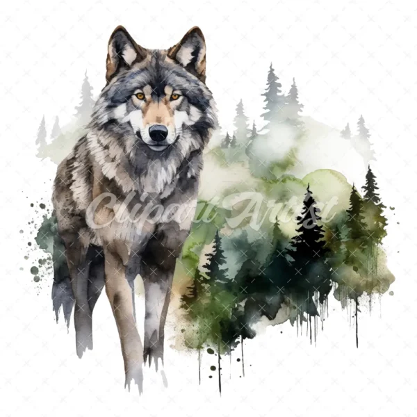 20 High-Quality Forest Grey Wolf Clipart - Forest grey wolf digital watercolor JPG instant download for commercial use - Digital download