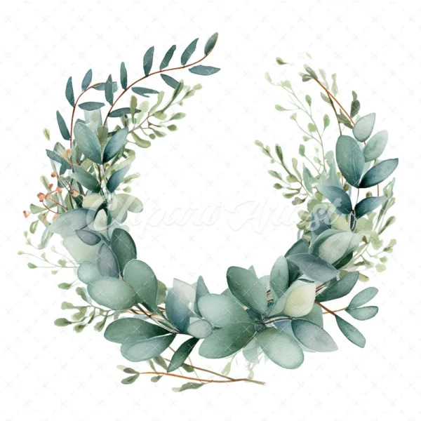20 High-Quality Eucalyptus Wreath Clipart - Eucalyptus wreath digital watercolor JPG instant download for commercial use - Digital download