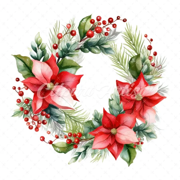 20 High-Quality Christmas Wreath Clipart - Christmas wreath digital watercolor JPG instant download for commercial use - Digital download