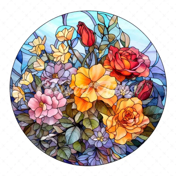20 High-Quality Flowers Stained Glass Clipart - Bouquet flower digital watercolor JPG instant download for commercial use - Digital download