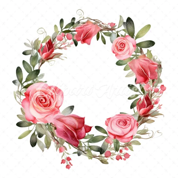 20 High-Quality Roses Wreath Clipart - Roses wreath digital watercolor JPG instant download for commercial use - Digital download