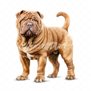 19 High-Quality Standing up Shar Pei Clipart - Shar pei dog digital watercolor JPG instant download for commercial use - Digital download