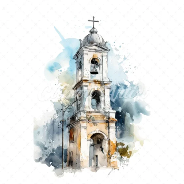 20 High-Quality Bell Tower Clipart - Bell tower digital watercolor JPG instant download for commercial use - Digital download
