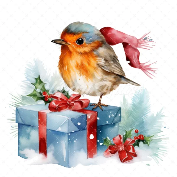 20 High-Quality Robin Bird on Gifts Clipart - Robin bird gifts digital watercolor JPG instant download for commercial use - Digital download