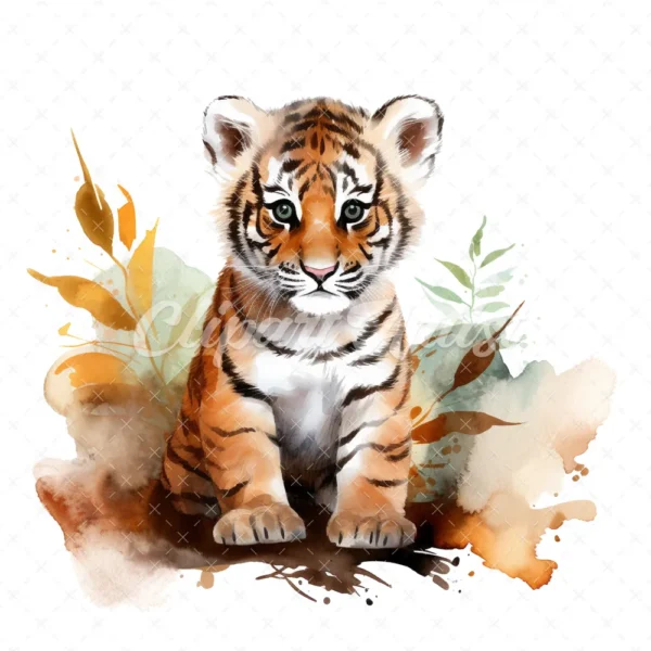 20 High-Quality Forest Tiger Cub Clipart - Forest tiger cub digital watercolor JPG instant download for commercial use - Digital download