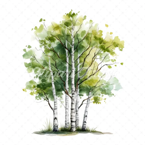 19 High-Quality Birch Tree Clipart - Birch tree digital watercolor JPG instant download for commercial use - Digital download